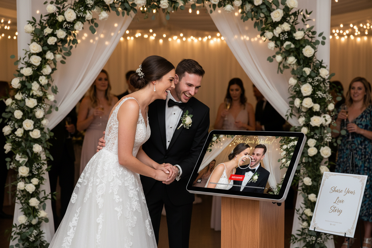 Digital guestbook kiosk at wedding