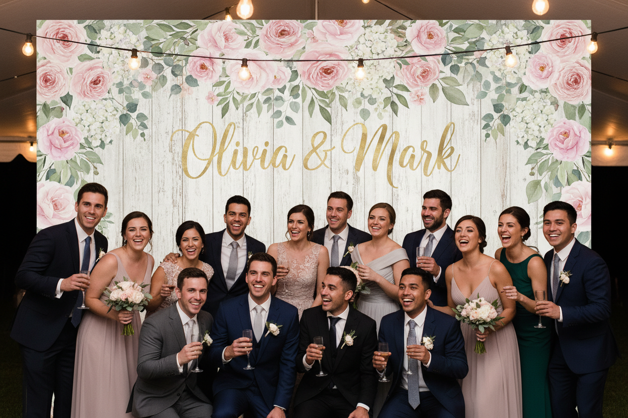 Custom wedding backdrop with names