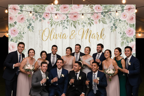 Custom wedding backdrop with names